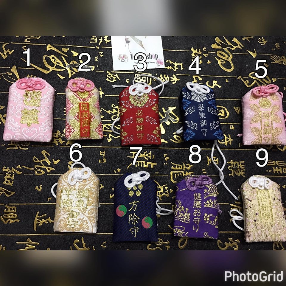 Bùa may mắn nhân duyên omamori 9 mẫu tặng đá ngũ sắc 4x6