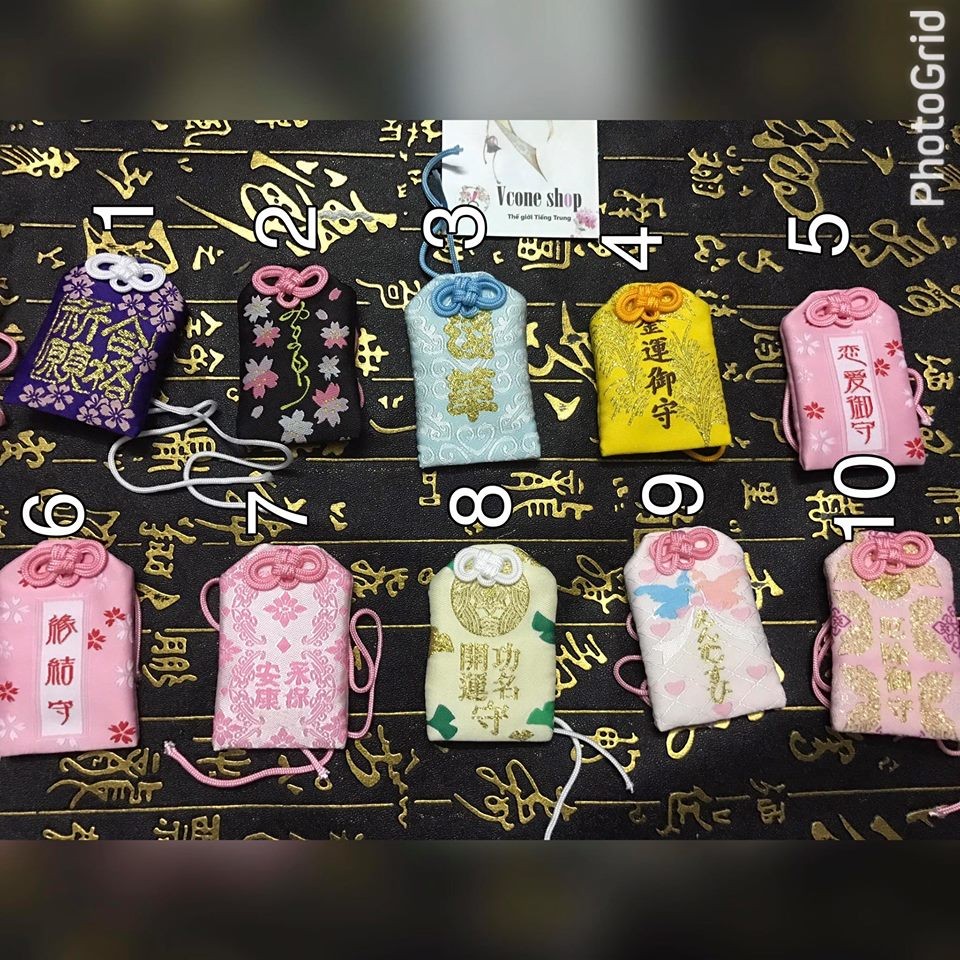 Bùa may mắn omamori 10 mẫu tặng đá ngũ sắc