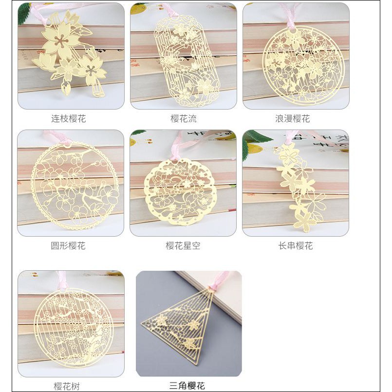 (7 mẫu) Bookmark cổ trang kim loại mỏng bookmark kim loại mỏng Bookmark hoa anh đào bookmark sakura