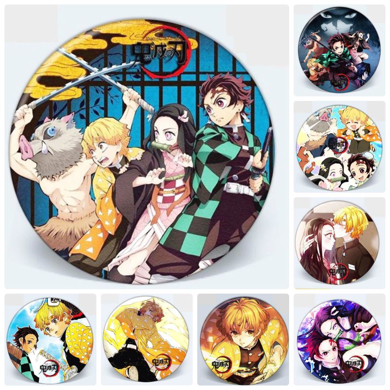 Huy hiệu Kimetsu No Yaiba Diệt quỷ cứu nhân Tanjizou Zenitsu Nezuko Inousuke ghim cài