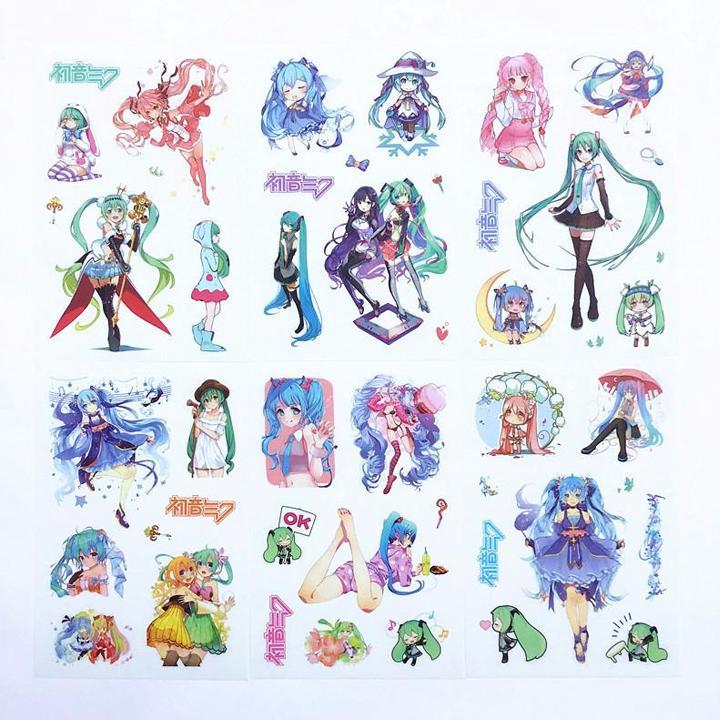 Ảnh dán 6 tấm sticker Miku Hatsune quà tặng xinh xắn anime chibi