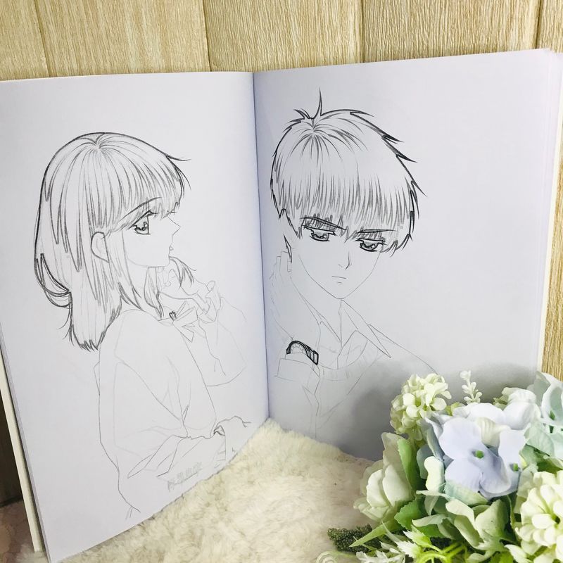 Tranh tô màu Con tim rung động in hình anime chibi quà tặng xinh xắn dễ thương