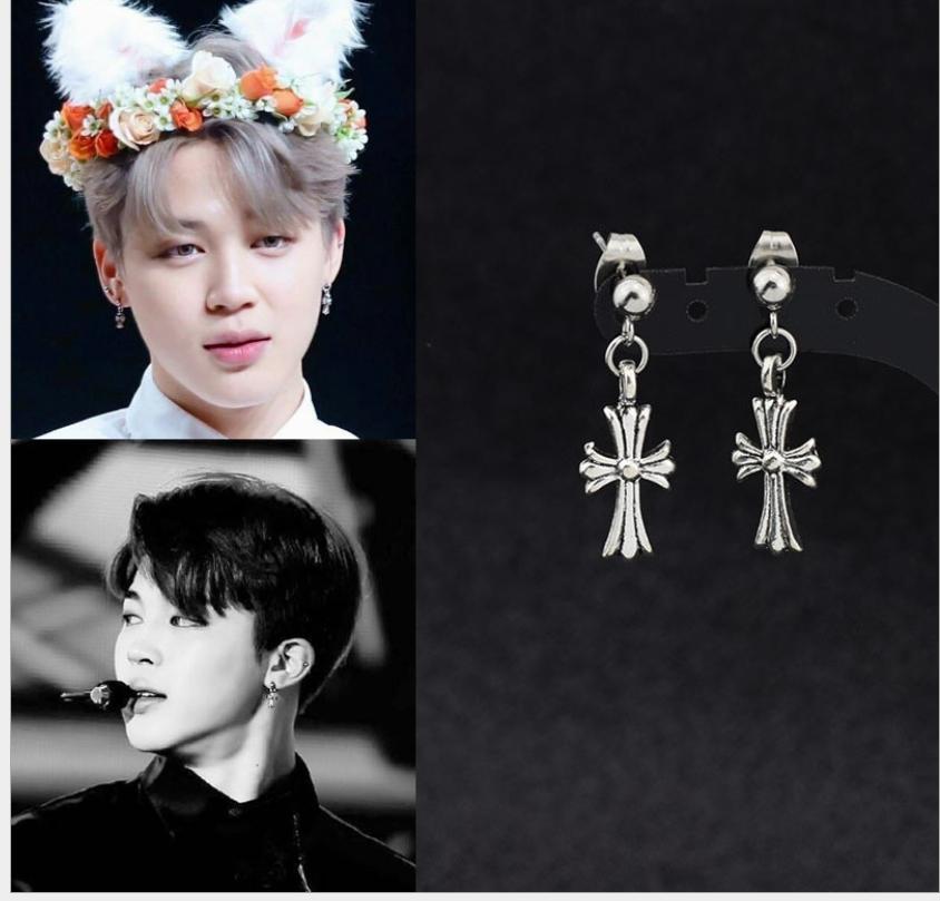 Khuyên tai Jimin BTS Bông tai thánh giá xinh xắn phong cách Hàn Quốc Unisex