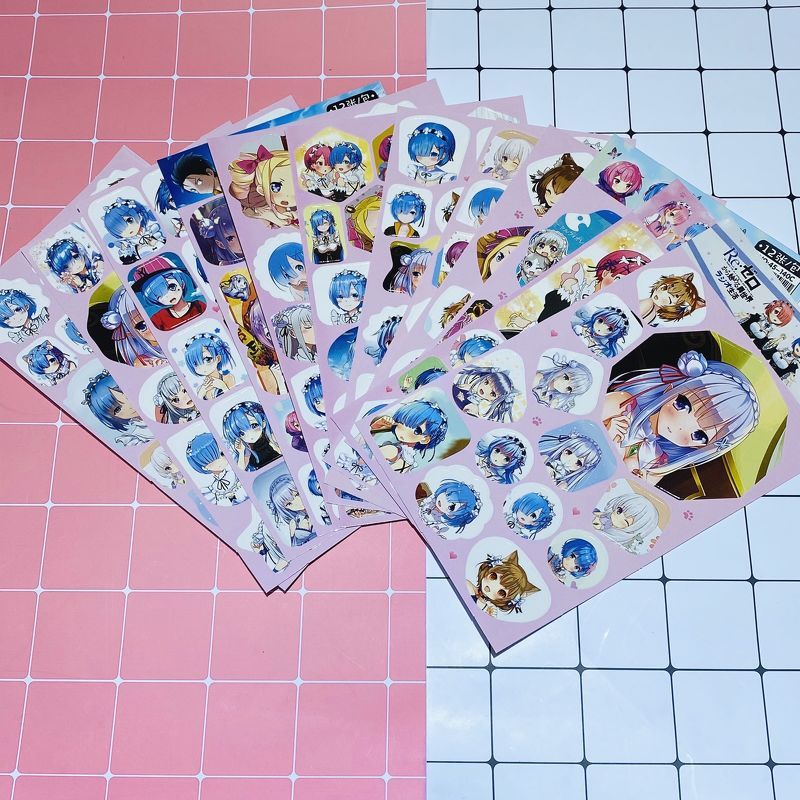 Ảnh dán 12 tấm sticker Re:Zero Bắt đầu lại ở thế giới khác album ảnh anime idol dễ thương