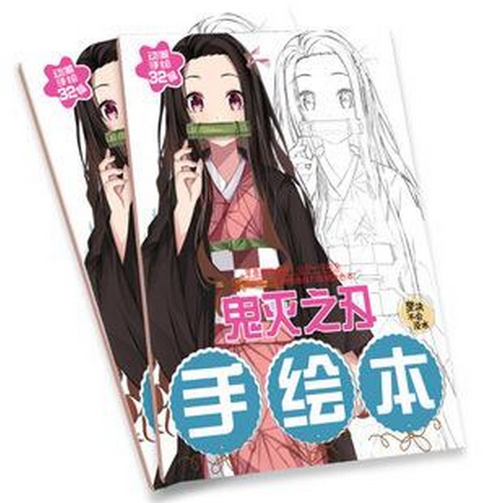 Tranh tô màu Kimetsu no Yaiba Thanh Gươm Diệt Quỷ in hình anime chibi tập bản thảo tranh phác họa manga 10 tờ A4