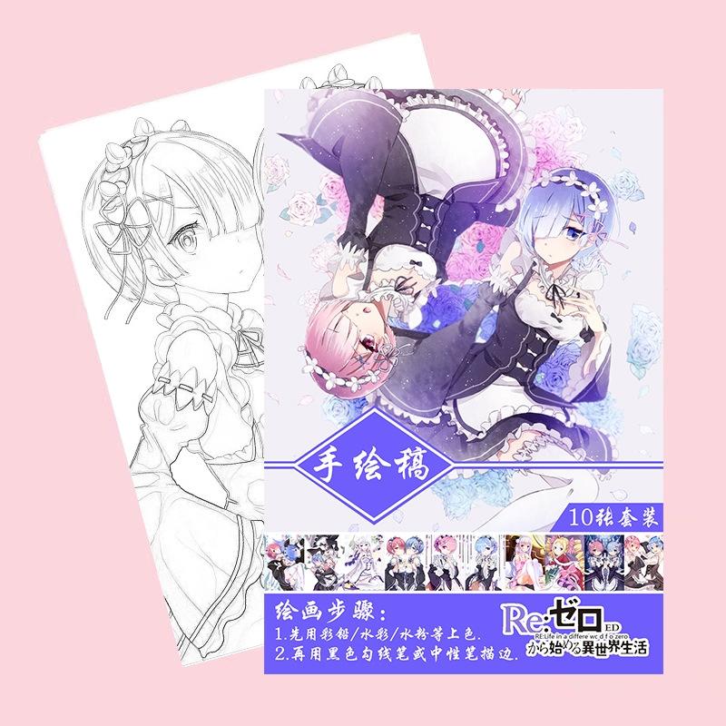 Tranh tô màu Re:Zero − Bắt Đầu Lại Ở Thế Giới Khác tập bản thảo phác họa anime manga