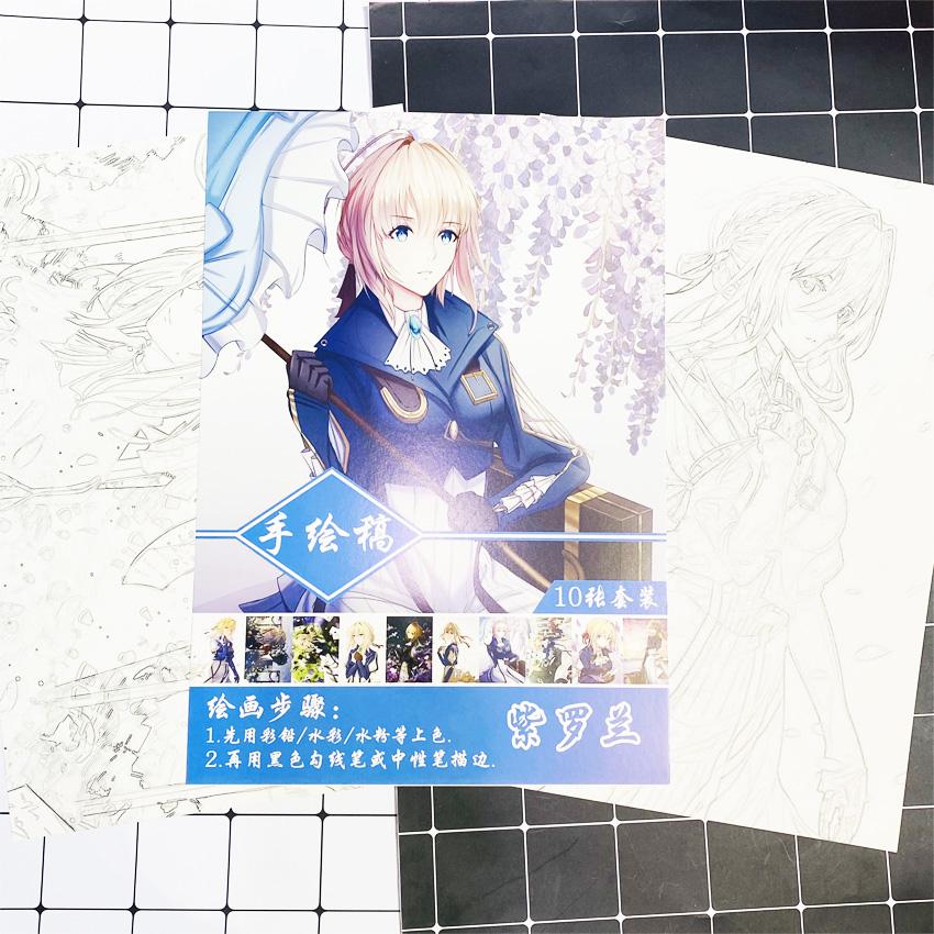 Tranh tô màu Violet Evergarden tập bản thảo phác họa anime manga