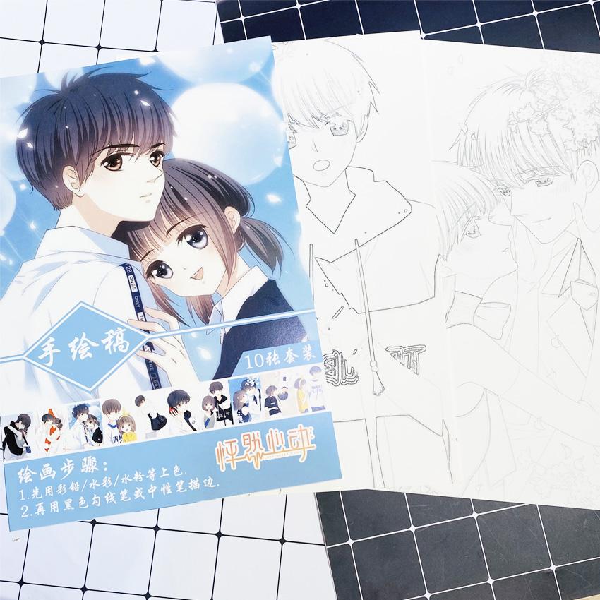 Tranh tô màu Con tim rung động tập bản thảo phác họa anime manga