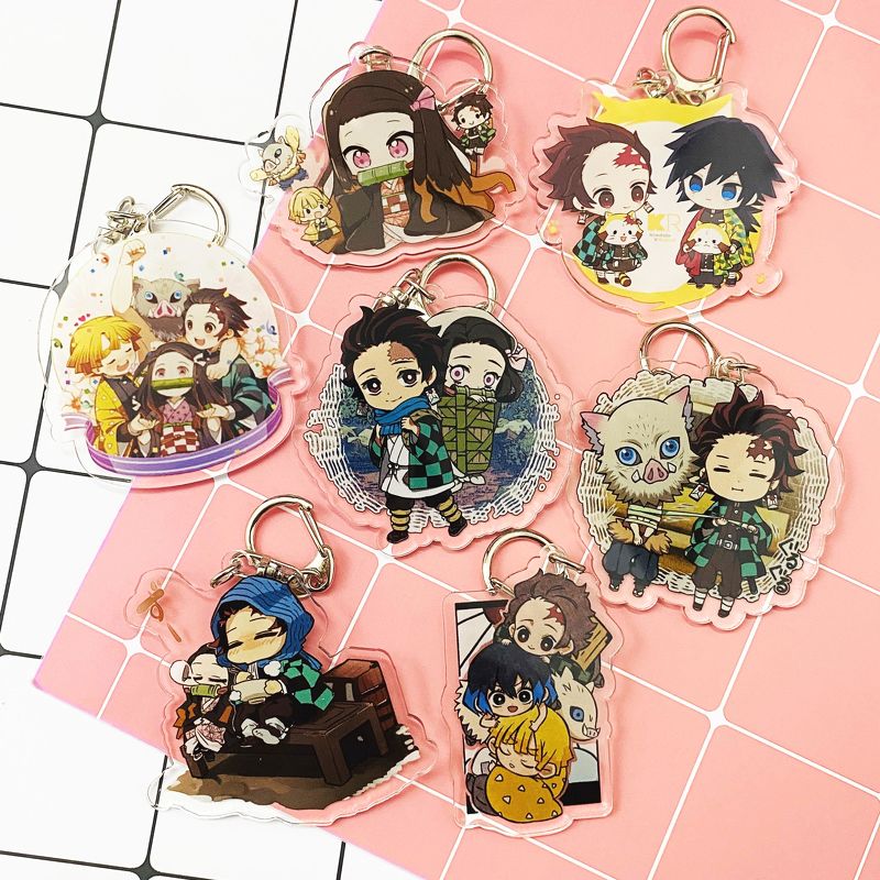 ( Mica trong ) Móc khóa Kimetsu no Yaiba Thanh gươm diệt quỷ ver nền cute quà tặng xinh xắn dễ thương anime chibi