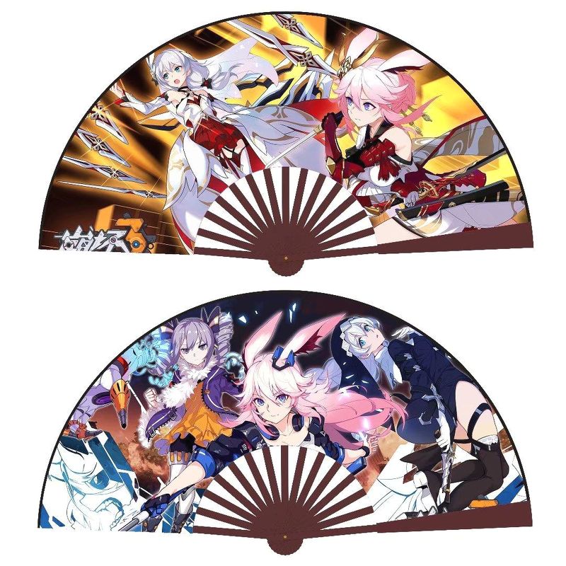 Quạt Honkai Impact 3 nan 31cm cầm tay in hình anime chibi