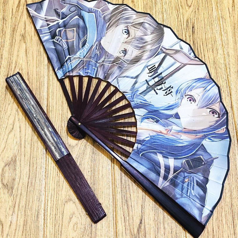 Quạt Arknights nan 31cm cầm tay in hình anime chibi 2 mặt