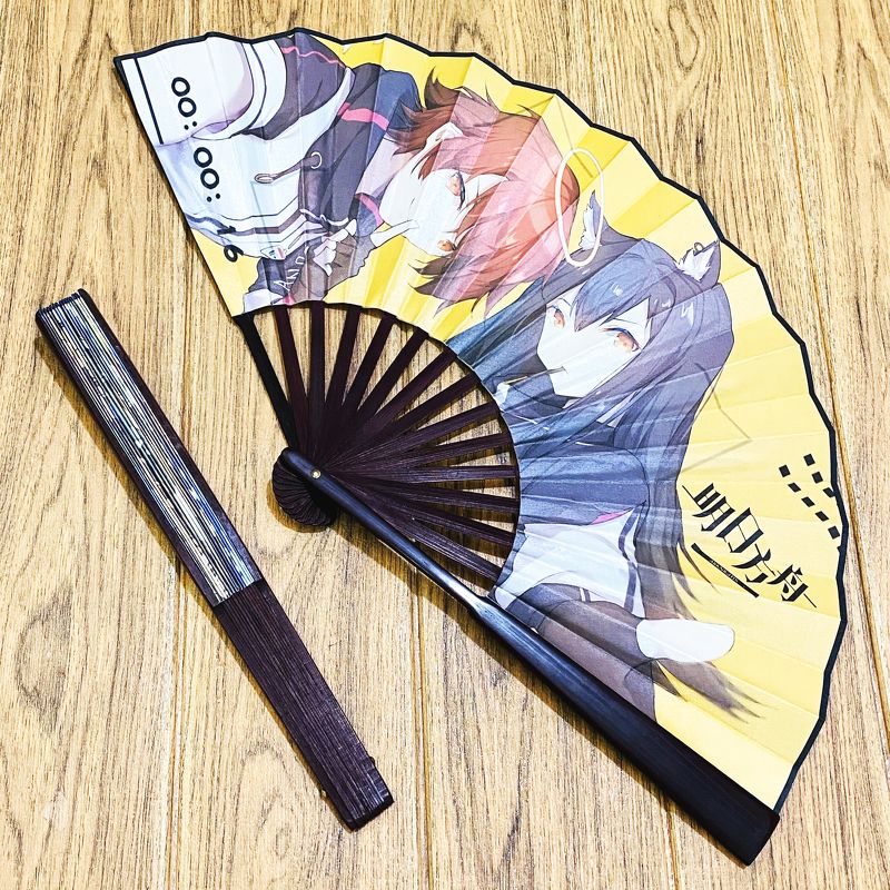Quạt Arknights nan 31cm cầm tay in hình anime chibi 2 mặt