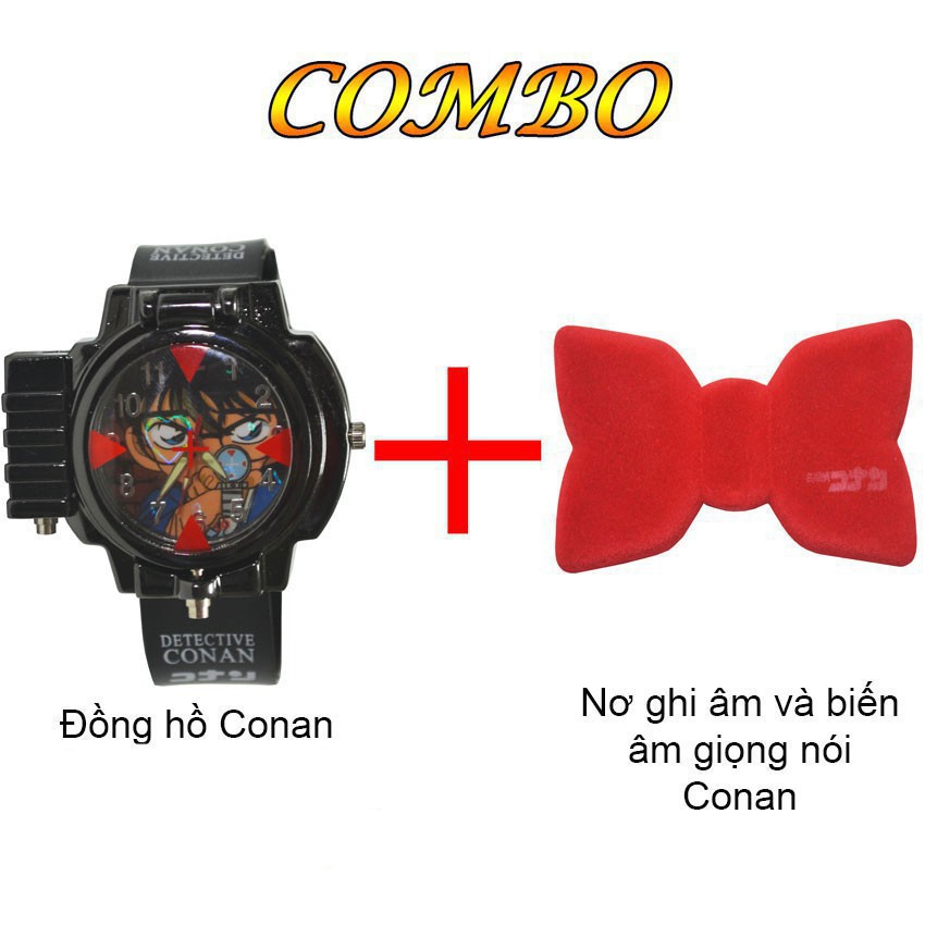 Bộ Đồng hồ Conan Đeo Tay Bắn Laser Và Nơ Ghi Âm Biến Đổi Giọng Nói