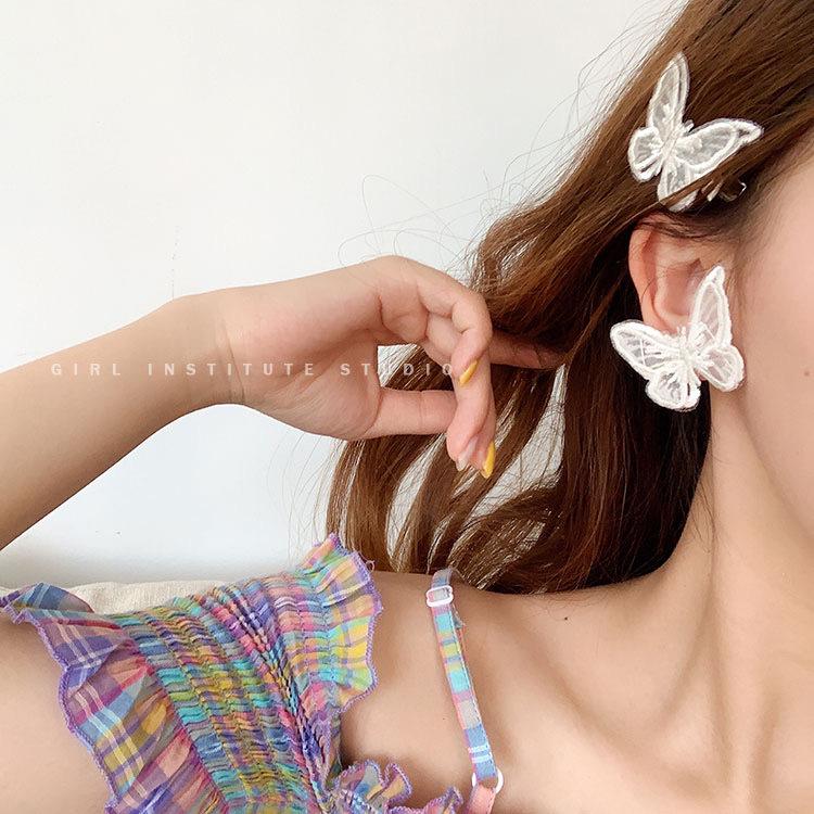 ( 3 mẫu ) Vòng cổ chocker khuyên tai kẹp tóc Bướm REN đen trắng vải thời trang dự tiệc sang chảnh xinh xắn 