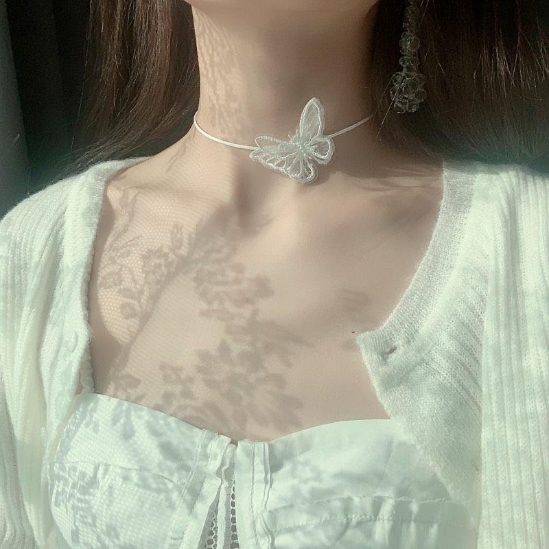 ( 3 mẫu ) Vòng cổ chocker khuyên tai kẹp tóc Bướm REN đen trắng vải thời trang dự tiệc sang chảnh xinh xắn 