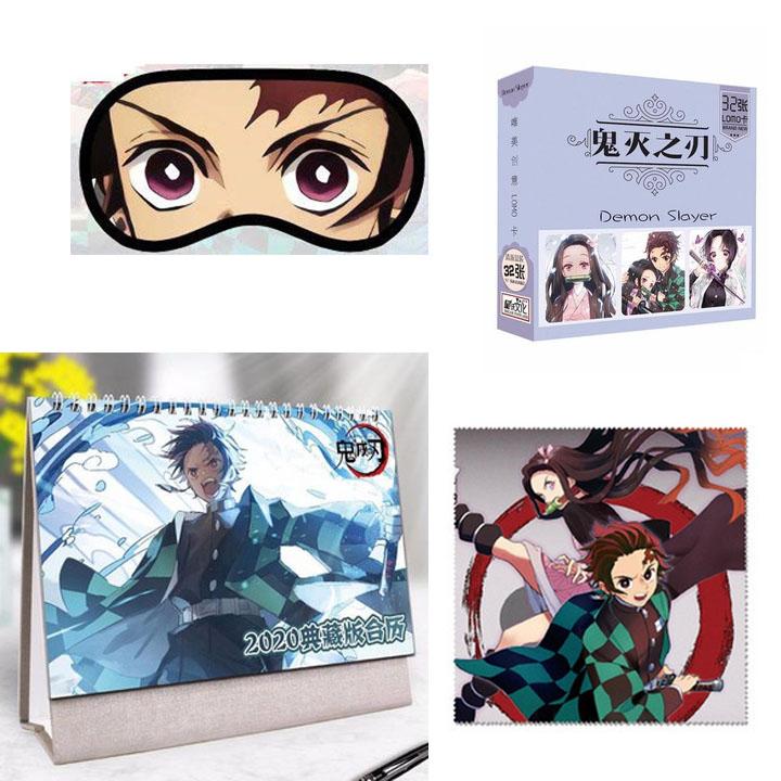 (M7) Combo 4 món anime kimetsu gồm bịt mắt lomo lịch khăn lau kính