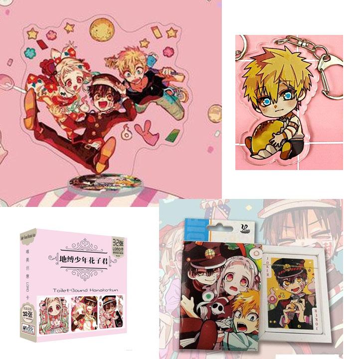 (M24) Combo 4 món anime JIBAKU SHOUNEN HANAKO-KUN gồm mô hình standee móc khóa mica hộp ảnh lomo bộ bài tú lơ khơ
