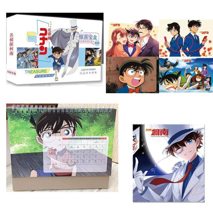 (M4) Combo 4 món đồ CONAN gồm hộp quà A5 khăn lau kính lịch 2020 poster 8 tấm A3