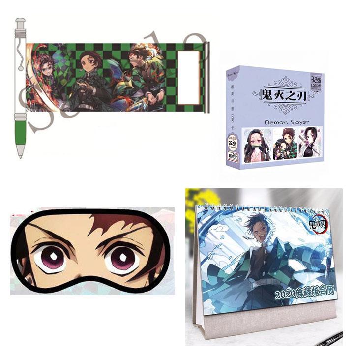 (M17) Combo 4 món anime KIMETSU NO YAIBA gồm bút kéo ảnh hộp lomo bịt mắt lịch