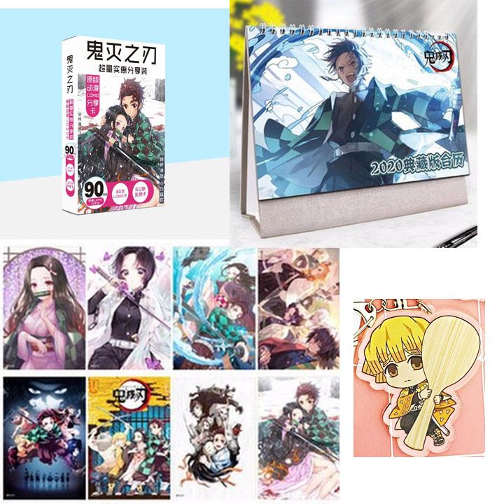 (M15) Combo 4 món anime KIMETSU NO YAIBA gồm hộp lomo ảnh lịch poster A3 8 tấm móc khóa mica