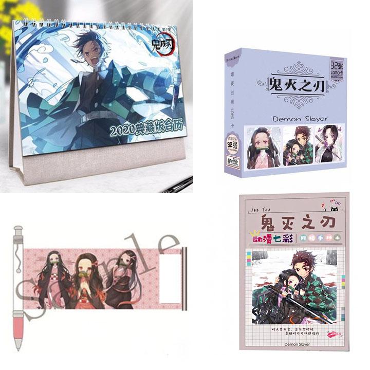 (M10) Combo 4 món anime KIMETSU NO YAIBA gồm lịch hộp lomo bút kéo ảnh vở A5