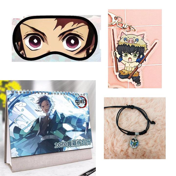 (M14) Combo 4 món anime KIMETSU NO YAIBA gồm bịt mắt móc khóa mica lịch vòng tay