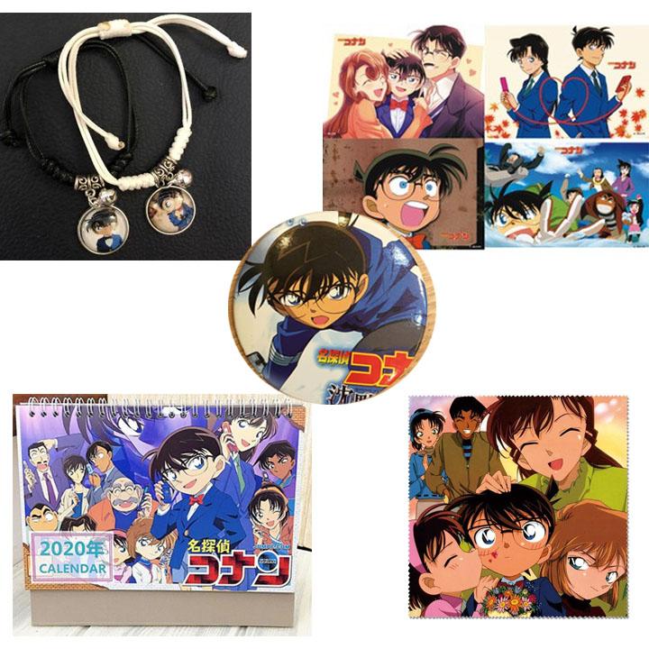 (M5) Combo 5 món đồ CONAN gồm vòng tay đôi poster 8 tấm A3 lịch 2020 khăn lau kính huy hiệu