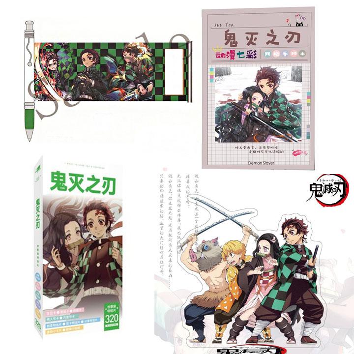 (M9) Combo 4 món anime KIMETSU NO YAIBA gồm bút kéo ảnh vở A5 hộp postcard mô hình standee