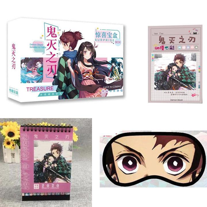 (M6) Combo 4 món đồ anime KIMETSU gồm bịt mắt lịch 2020 vở hộp quà A5