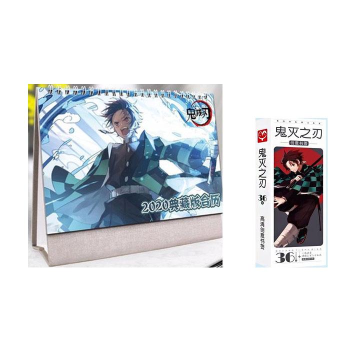 (M30) Combo 2 món anime KIMETSU NO YAIBA gồm quyển lịch kèm hộp ảnh bookmark