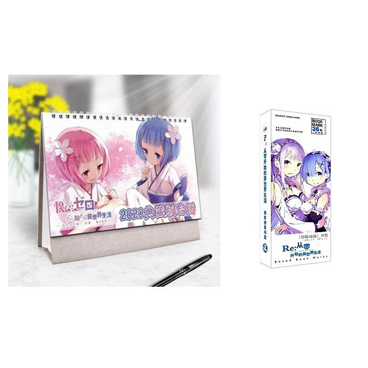 (M65) Combo 2 món anime RE:ZERO Bắt Đầu Lại Ở Thế Giới Khác gồm quyển lịch kèm hộp ảnh bookmark