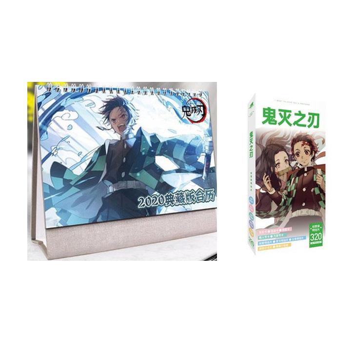 (M32) Combo 2 món anime KIMETSU NO YAIBA gồm quyển lịch kèm hộp ảnh postcard