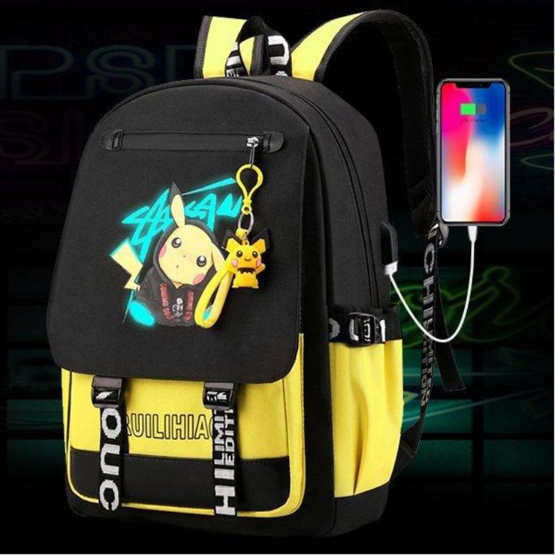 ( vàng ) Balo POKEMON Pocket Monsters cặp sách đi học in hình anime chibi PIKACHU xinh xắn đựng vừa khổ A4