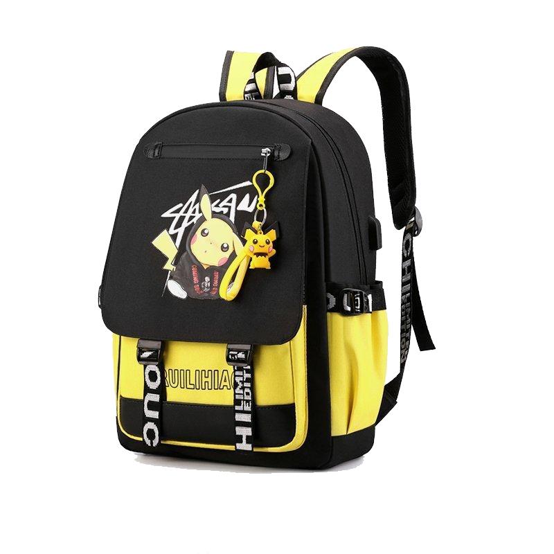 ( vàng ) Balo POKEMON Pocket Monsters cặp sách đi học in hình anime chibi PIKACHU xinh xắn đựng vừa khổ A4