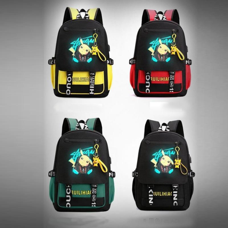 ( vàng ) Balo POKEMON Pocket Monsters cặp sách đi học in hình anime chibi PIKACHU xinh xắn đựng vừa khổ A4
