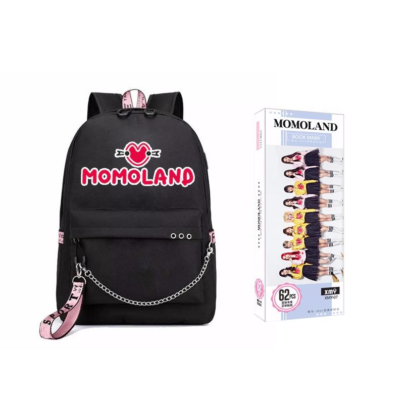 (M168) Combo 2 món đồ MOMOLAND gồm balo thông minh đen bookmark đánh dấu sách 62 tấm