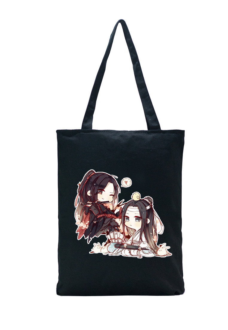 Túi tote vải đen in hình Bác Quân Nhất Tiêu Trần Tình Lệnh chibi 2