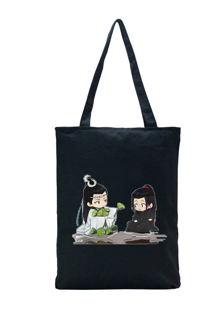 Túi tote vải đen in hình Bác Quân Nhất Tiêu Trần Tình Lệnh chibi 3