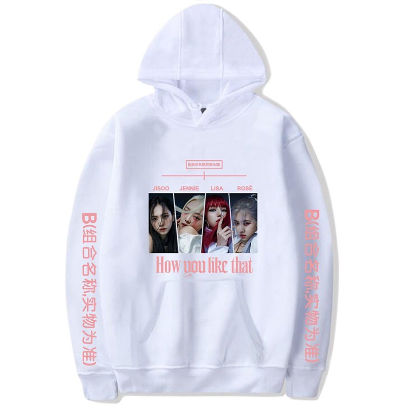 (ORDER) Áo hoodie BlackPink How you like that trắng đen có mũ