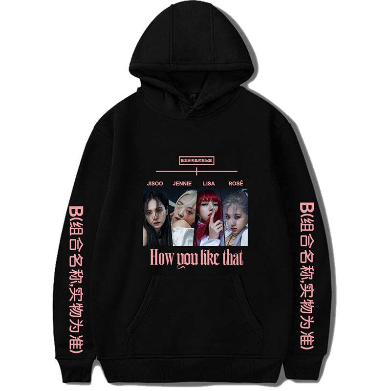 (ORDER) Áo hoodie BlackPink How you like that trắng đen có mũ