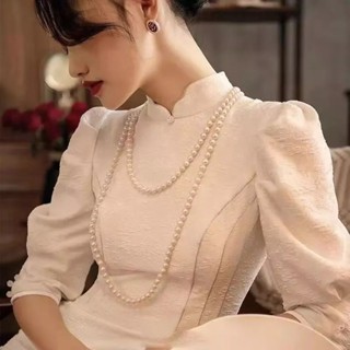 Dây Chuyền Hạt Lưu Ly Vòng Cổ Chuỗi Hạt Xanh Dài Phong Cách Trung Hoa Cổ Điển Mới Cho Nữ Tua Rua