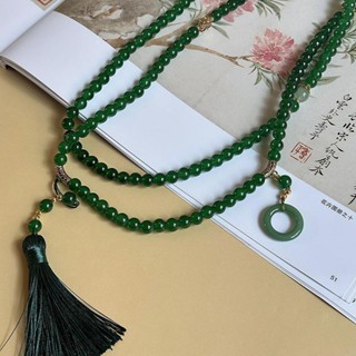 Dây Chuyền Hạt Lưu Ly Vòng Cổ Chuỗi Hạt Xanh Dài Phong Cách Trung Hoa Cổ Điển Mới Cho Nữ Tua Rua