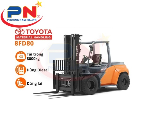 Cho Thuê Xe Nâng Hàng TOYOTA 8 Tấn 8FD80 - Diesel