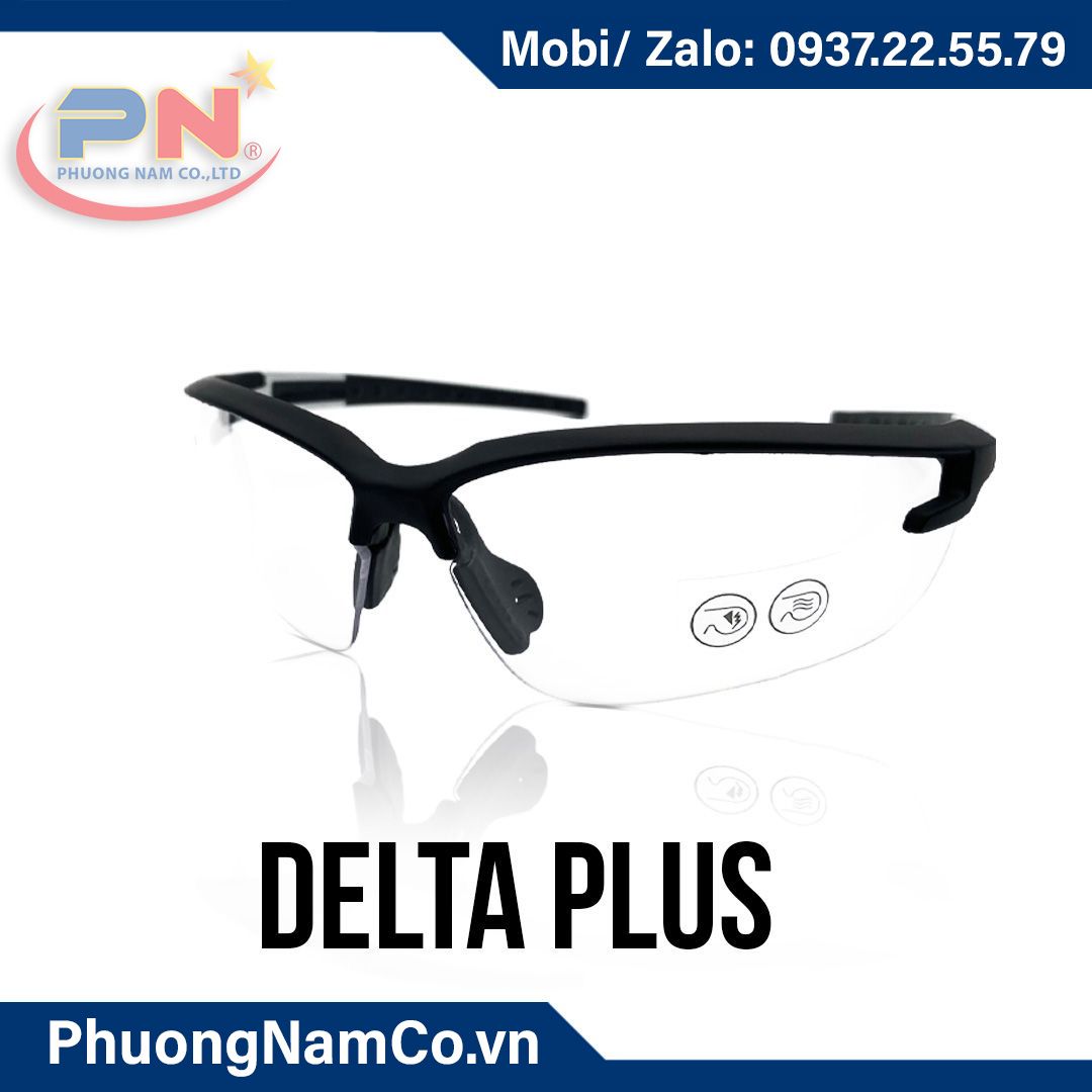 DELTA PLUS Safety Glasses with Anti-Fog/Anti-Scratch Coating, Clear Impact Resistant Lens, Ligthweight Goggles, Black Temple, UV Protection