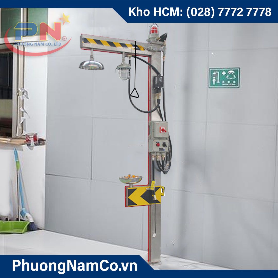 Bồn rửa mắt khẩn cấp Homasi loại có nóng lạnh, đèn cảnh báo, phòng chống cháy nổ