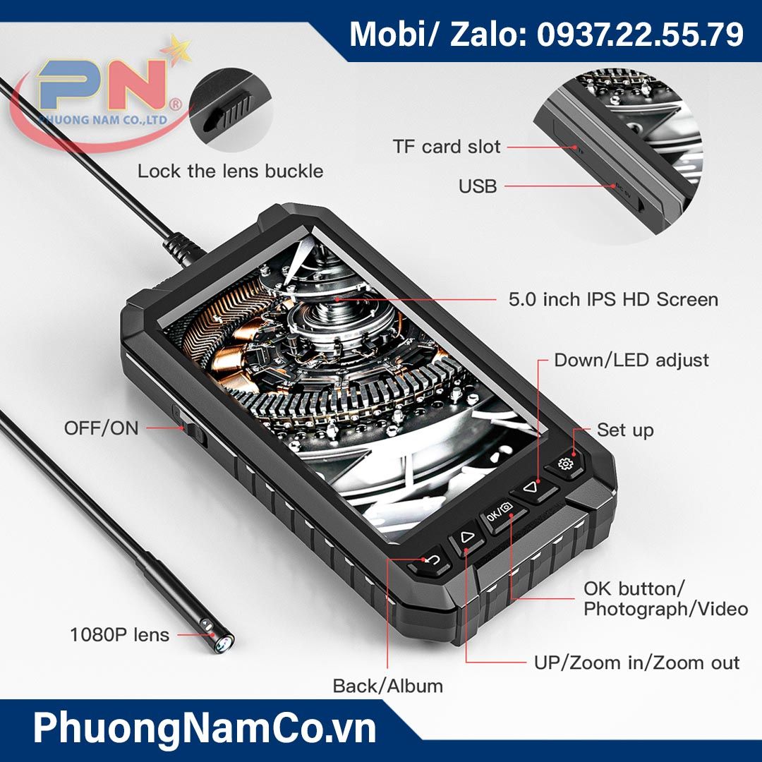 Multicam ALS5005 HD 1080P 1m hard cable 8mm dual lens endoscope cameras for outdoor use