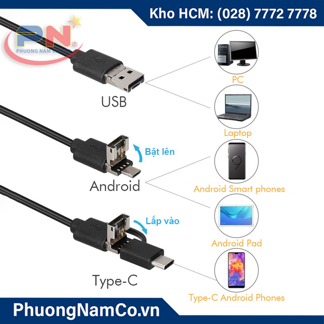 Phụ Kiện Kết Nối Trực Tiếp 3 in 1 Multicam 805 - Camera HD 720P - 8,5mm - Ống Rắn 80cm