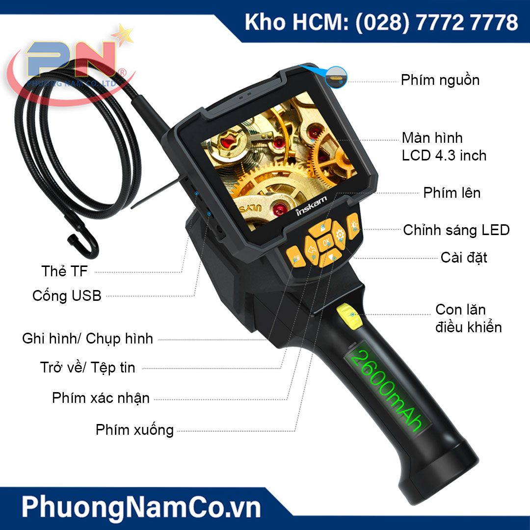 Camera Nội Soi Công Nghiệp Cầm Tay Đảo Chiều 360 Độ Multicam 805-P 4,3inch LCD-8,5mm-1MP