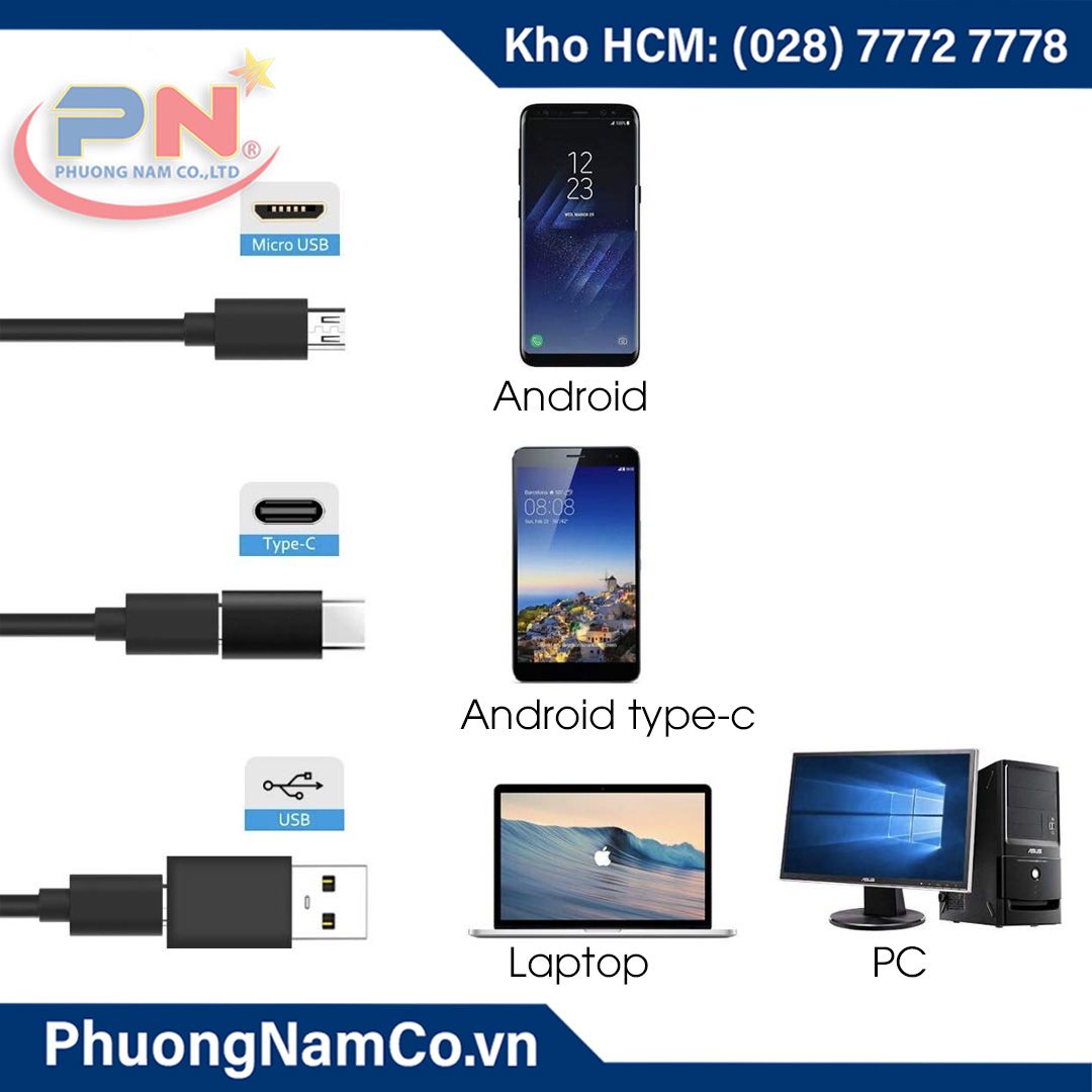 Camera Nội Soi Công Nghiệp Di Động 3 in 1 Multicam Y102 (Micro USB&USB&Type-C) 7mm-480P