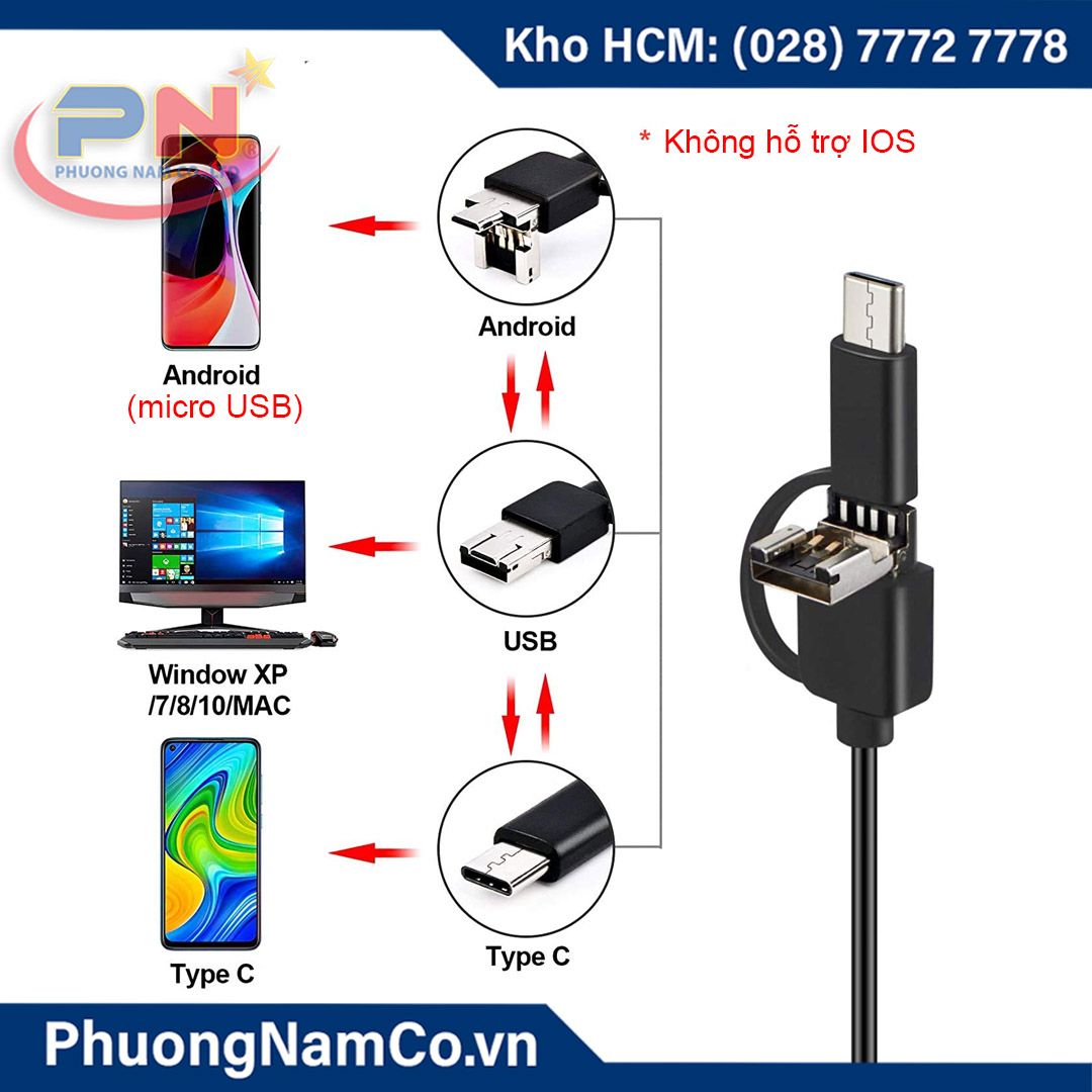 Camera Nội Soi Công Nghiệp Di Động 3 in 1 Multicam Y101 (Micro USB&USB&Type-C) 8mm-1200P